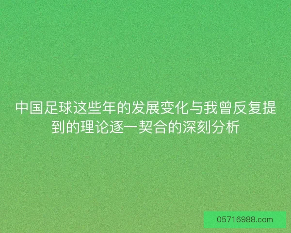 中国足球这些年的发展变化与我曾反复提到的理论逐一契合的深刻分析
